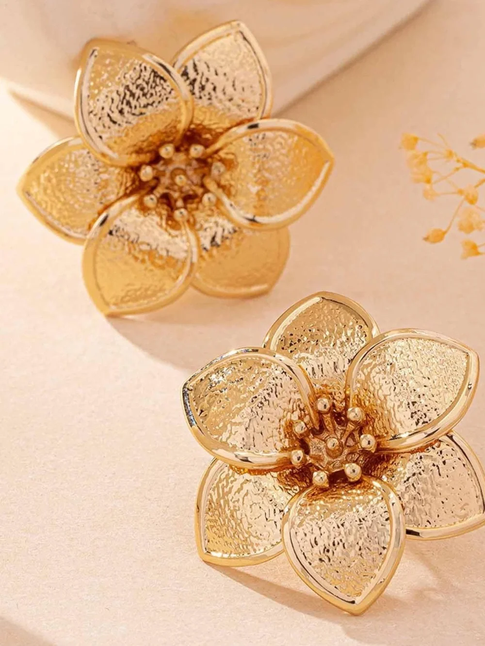 Anthropologie Gold Floral Petal Stud Earrings